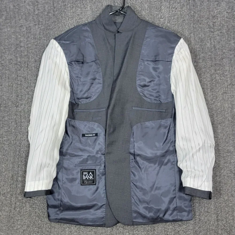 Jos A Bank Blazer Mens 48R Gray 100% Wool Tailored Fit Chelsea Sport Coat Jacket